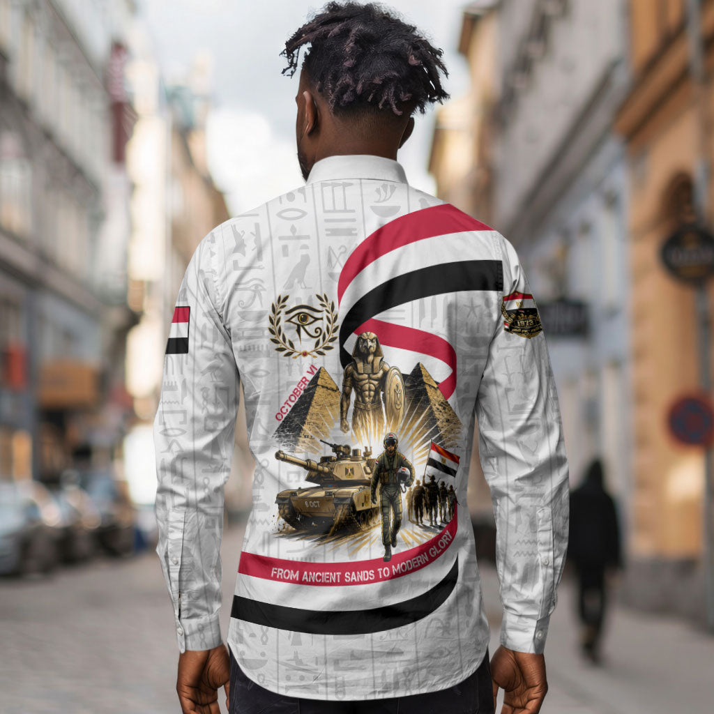 Egyptian Armed Forces Long Sleeve Button Shirt Military Pharaoh Pyramids Egyptian Hieroglyphs