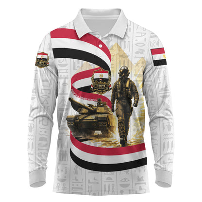 Egyptian Armed Forces Long Sleeve Polo Shirt Military Pharaoh Pyramids Egyptian Hieroglyphs