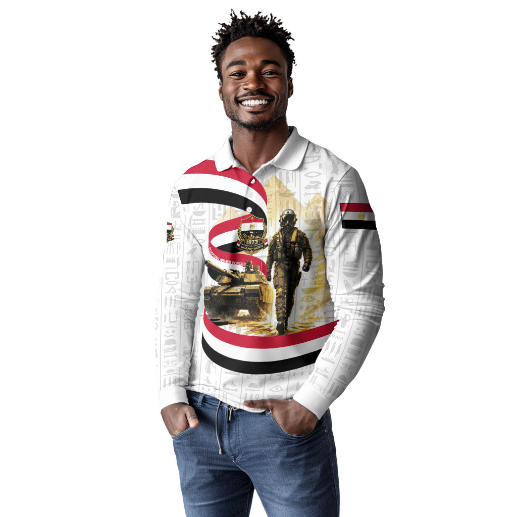 Egyptian Armed Forces Long Sleeve Polo Shirt Military Pharaoh Pyramids Egyptian Hieroglyphs