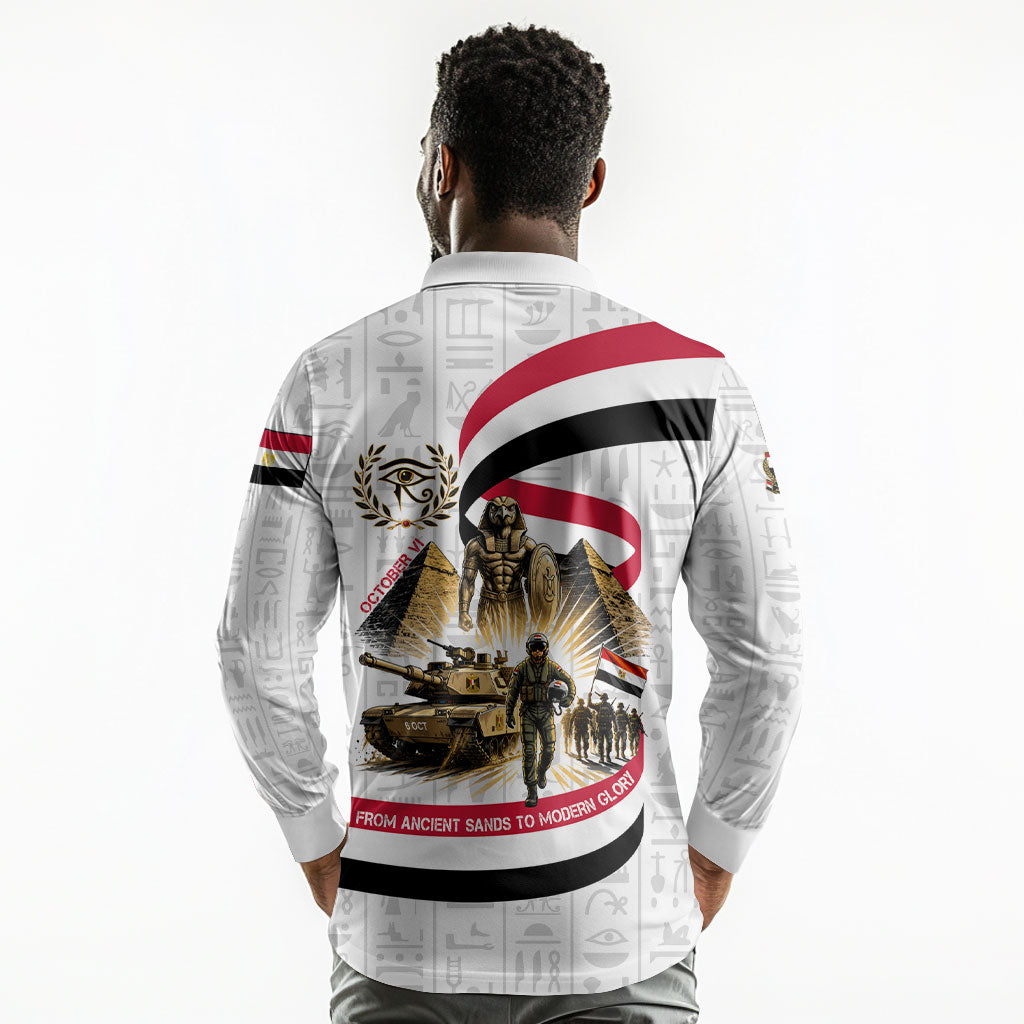 Egyptian Armed Forces Long Sleeve Polo Shirt Military Pharaoh Pyramids Egyptian Hieroglyphs