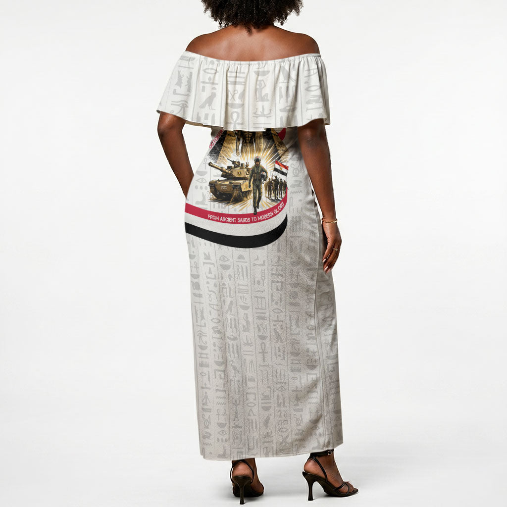 Egyptian Armed Forces Off Shoulder Maxi Dress Military Pharaoh Pyramids Egyptian Hieroglyphs