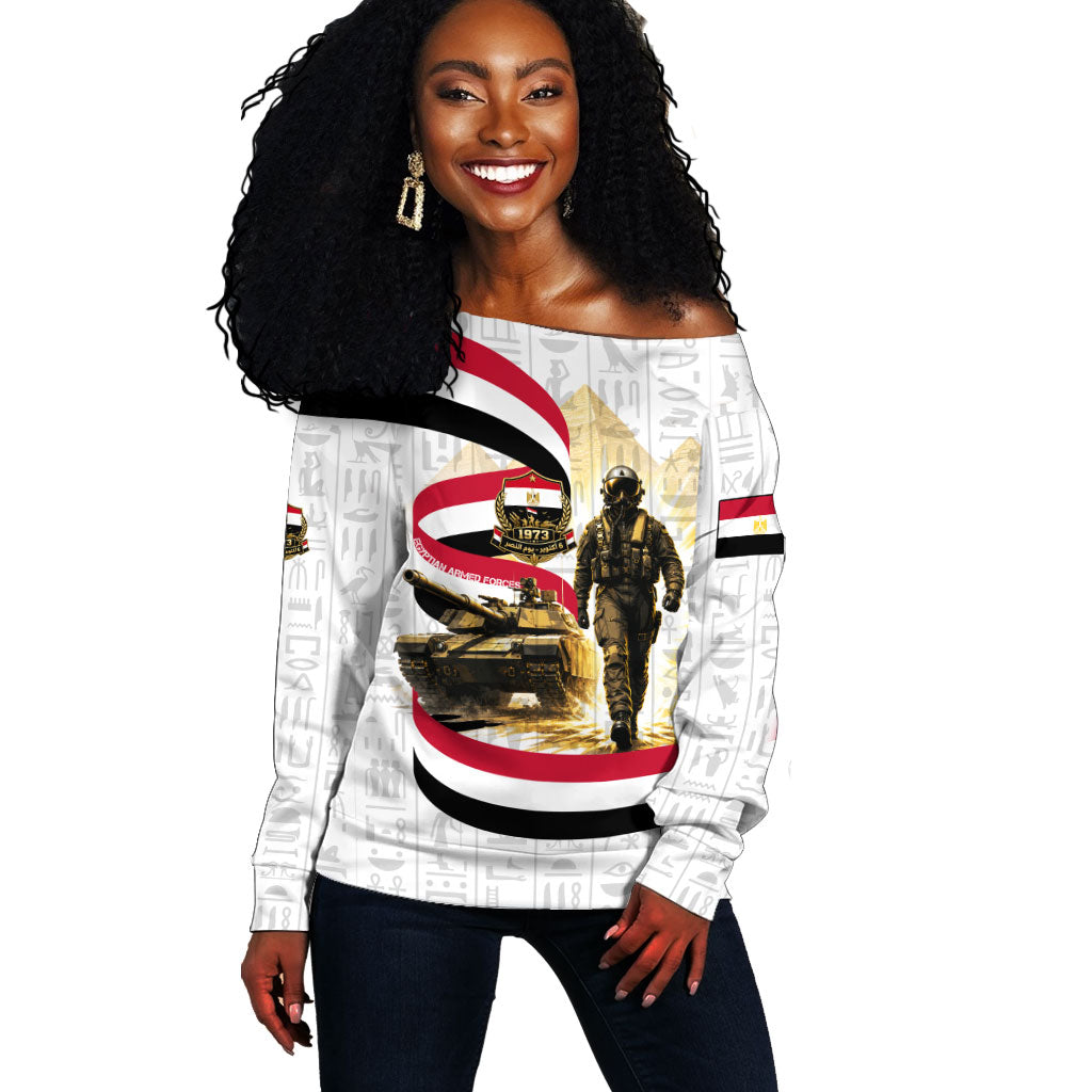 Egyptian Armed Forces Off Shoulder Sweater Military Pharaoh Pyramids Egyptian Hieroglyphs