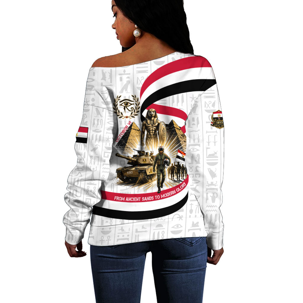 Egyptian Armed Forces Off Shoulder Sweater Military Pharaoh Pyramids Egyptian Hieroglyphs