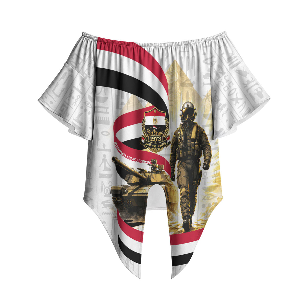 Egyptian Armed Forces Off Shoulder Wrap Waist Top Military Pharaoh Pyramids Egyptian Hieroglyphs