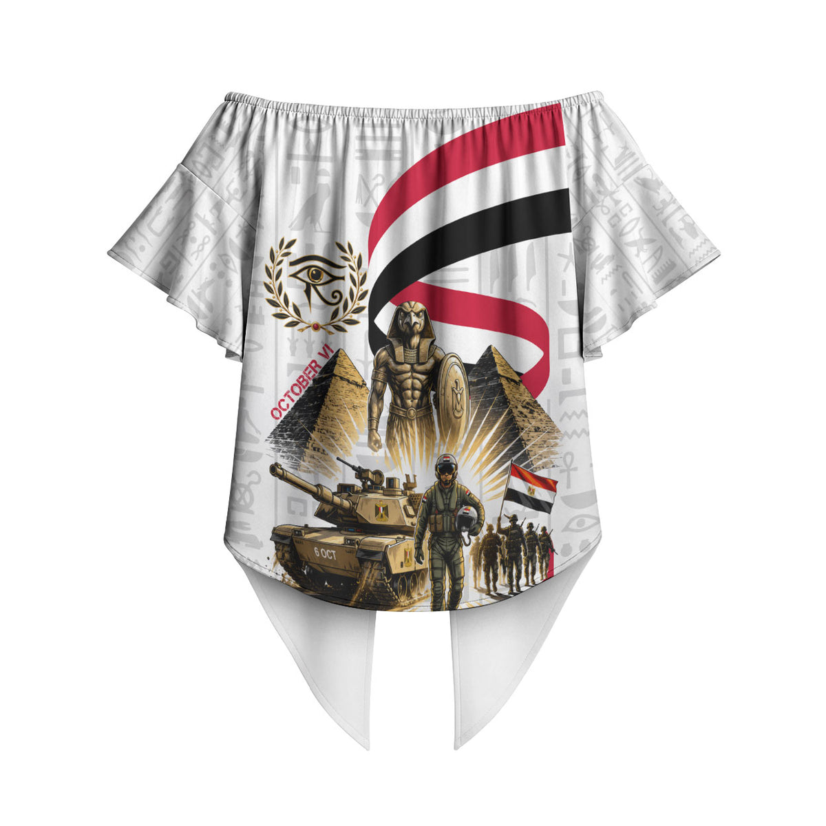 Egyptian Armed Forces Off Shoulder Wrap Waist Top Military Pharaoh Pyramids Egyptian Hieroglyphs