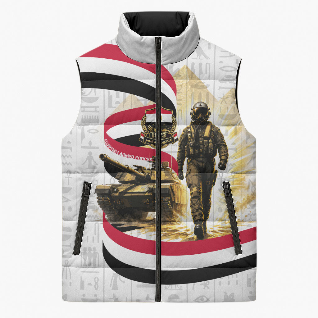 Egyptian Armed Forces Sleeveless Puffer Jacket Military Pharaoh Pyramids Egyptian Hieroglyphs