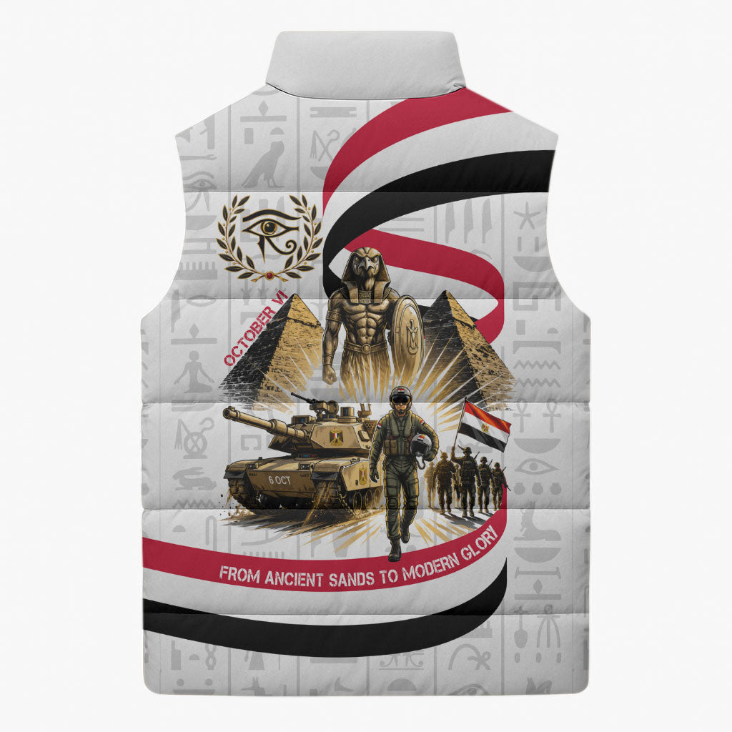 Egyptian Armed Forces Sleeveless Puffer Jacket Military Pharaoh Pyramids Egyptian Hieroglyphs