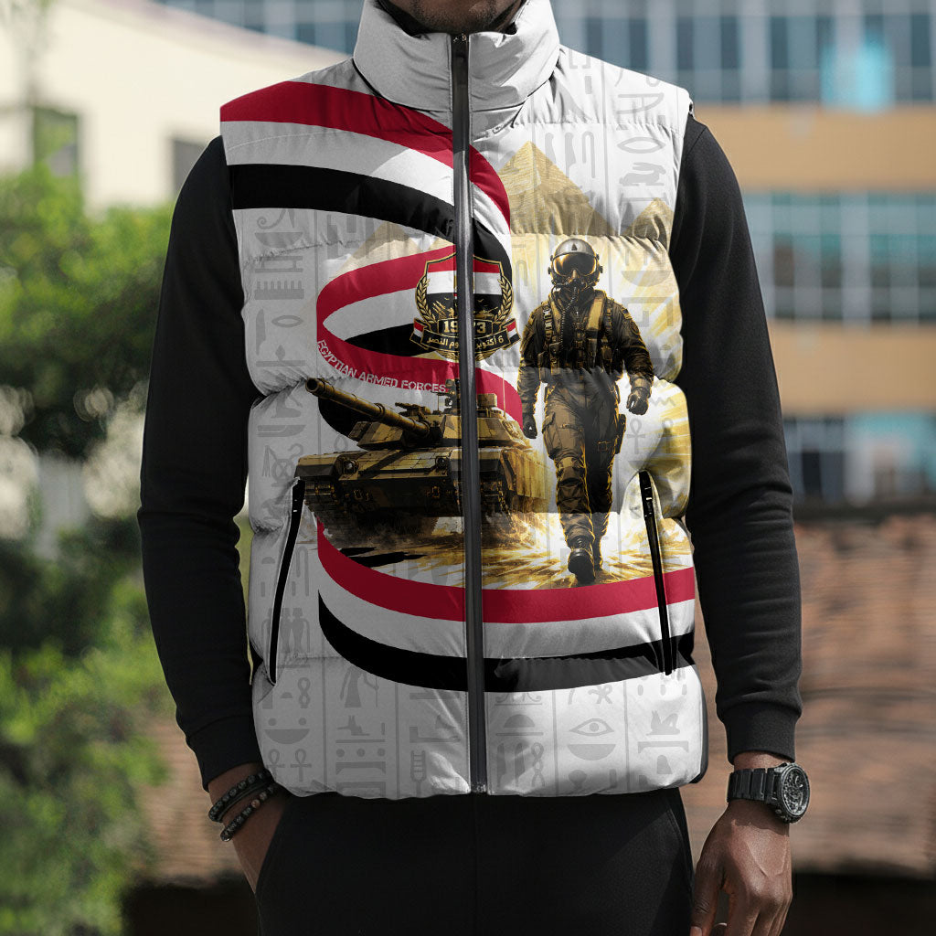 Egyptian Armed Forces Sleeveless Puffer Jacket Military Pharaoh Pyramids Egyptian Hieroglyphs