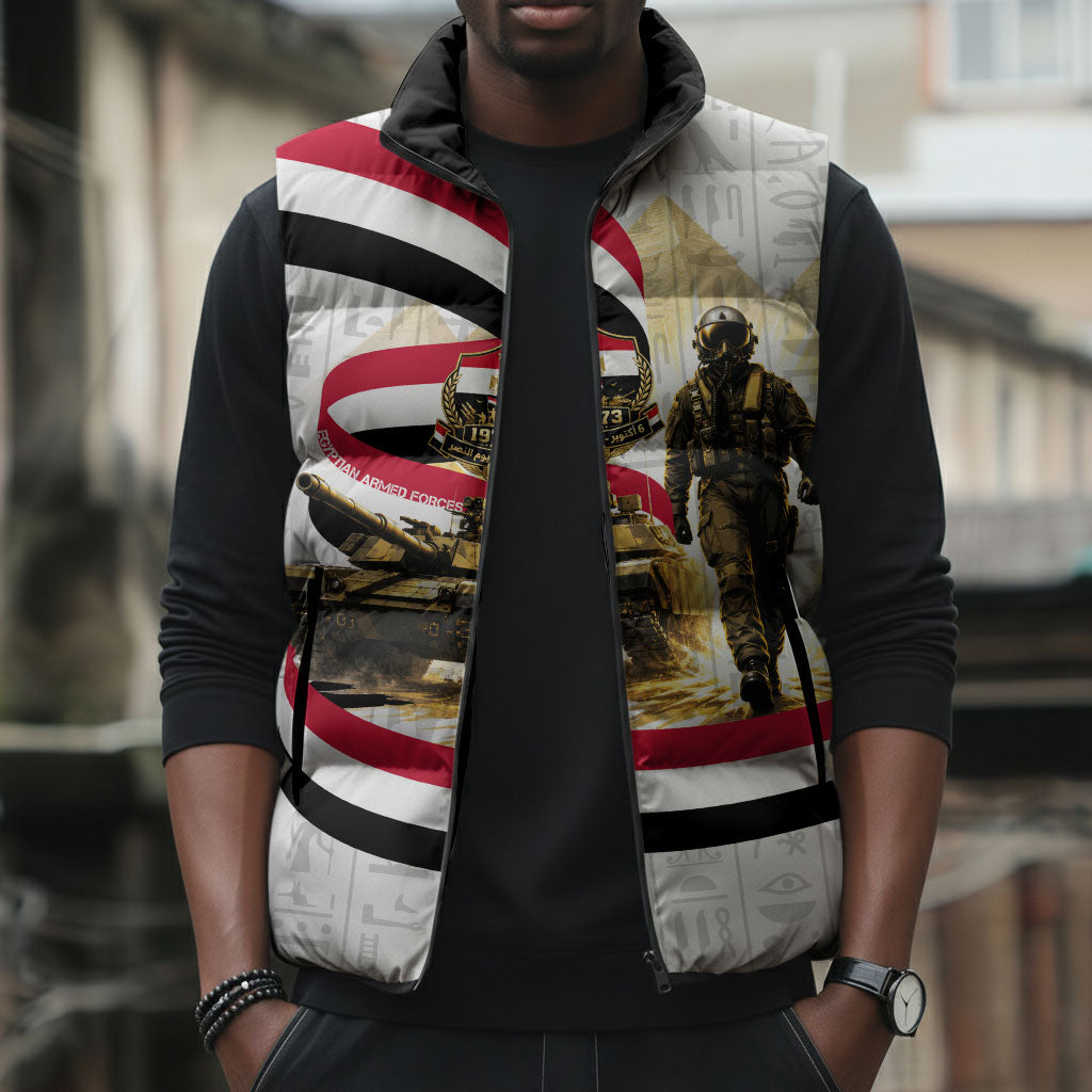 Egyptian Armed Forces Sleeveless Puffer Jacket Military Pharaoh Pyramids Egyptian Hieroglyphs