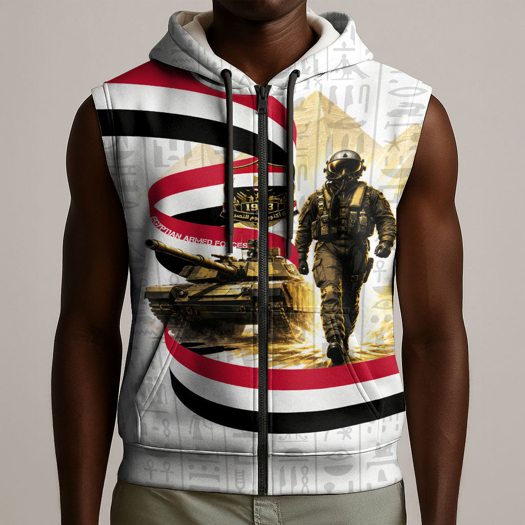 Egyptian Armed Forces Sleeveless Zip Hoodie Military Pharaoh Pyramids Egyptian Hieroglyphs