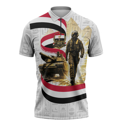 Egyptian Armed Forces Zipper Polo Shirt Military Pharaoh Pyramids Egyptian Hieroglyphs