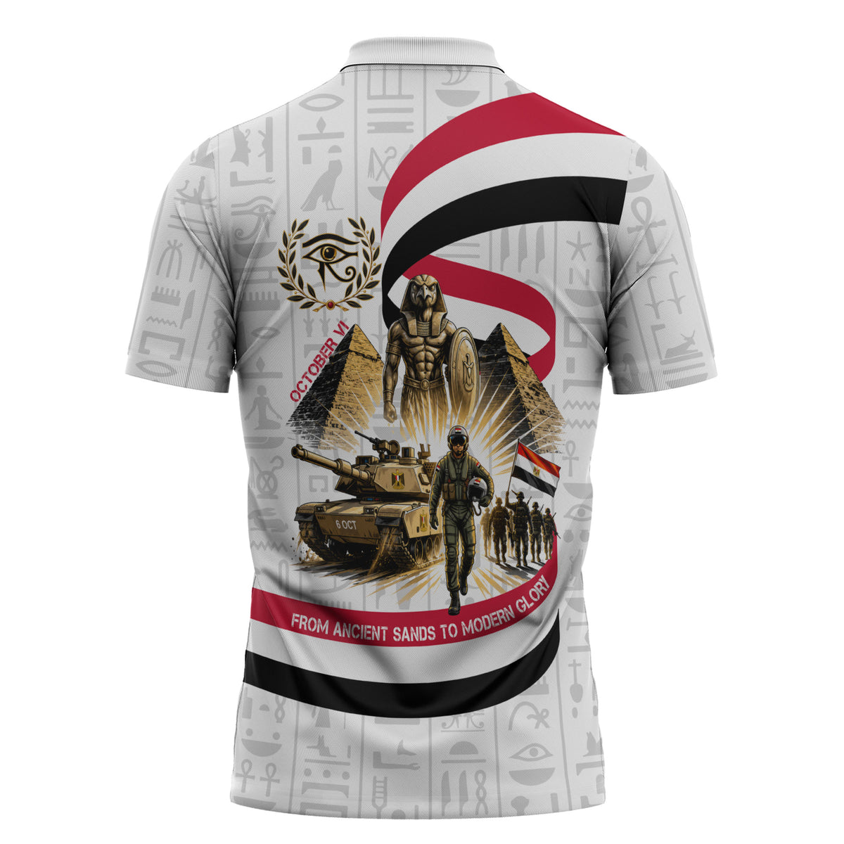 Egyptian Armed Forces Zipper Polo Shirt Military Pharaoh Pyramids Egyptian Hieroglyphs
