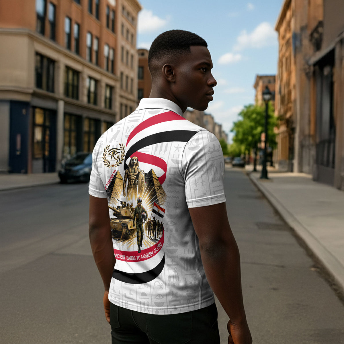 Egyptian Armed Forces Zipper Polo Shirt Military Pharaoh Pyramids Egyptian Hieroglyphs
