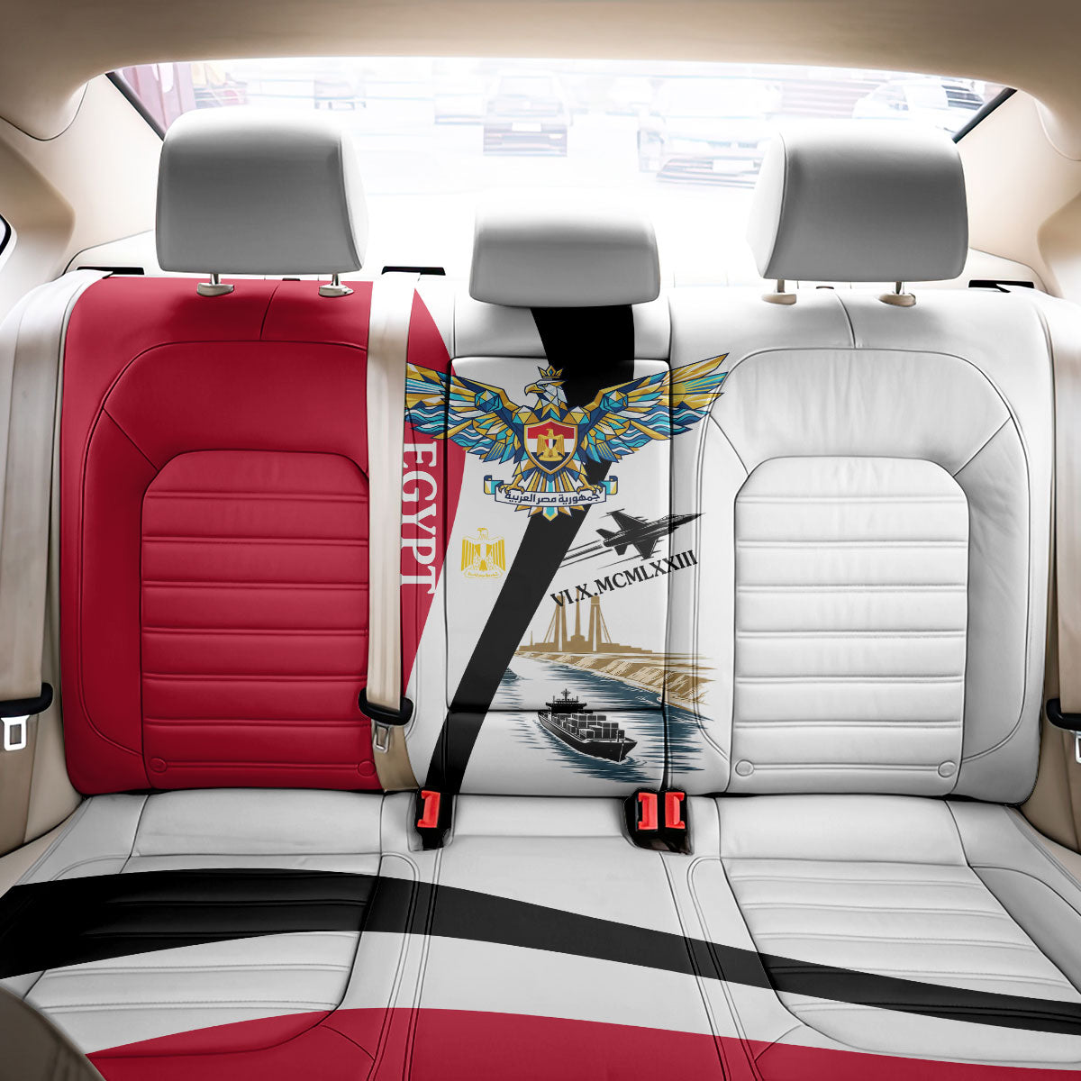 Egyptian Armed Forces Back Car Seat Cover Military Flag Jet Fighter - Suez Canal - Eagle Of Saladin