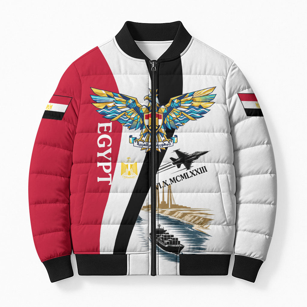 Egyptian Armed Forces Bomber Puffer Jacket Military Flag Jet Fighter - Suez Canal - Eagle Of Saladin