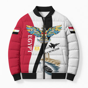 Egyptian Armed Forces Bomber Puffer Jacket Military Flag Jet Fighter - Suez Canal - Eagle Of Saladin