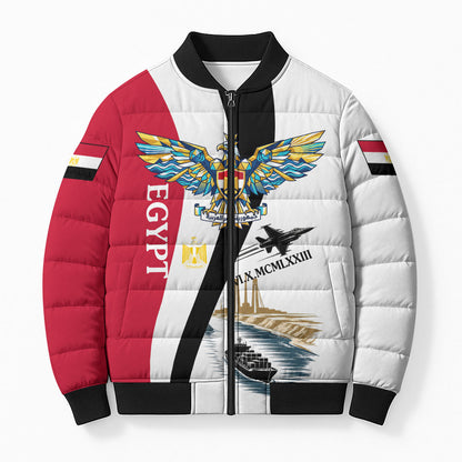 Egyptian Armed Forces Bomber Puffer Jacket Military Flag Jet Fighter - Suez Canal - Eagle Of Saladin