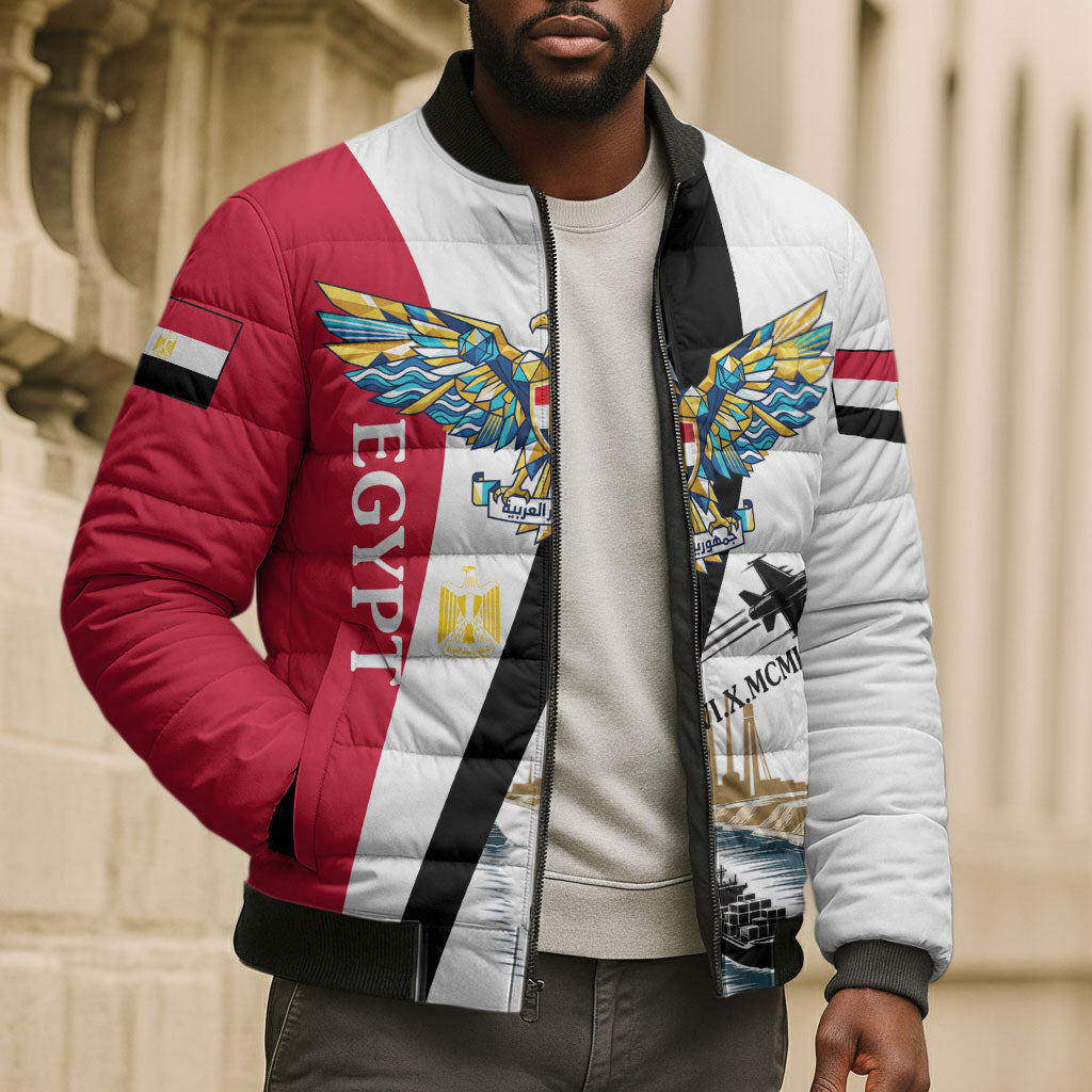 Egyptian Armed Forces Bomber Puffer Jacket Military Flag Jet Fighter - Suez Canal - Eagle Of Saladin