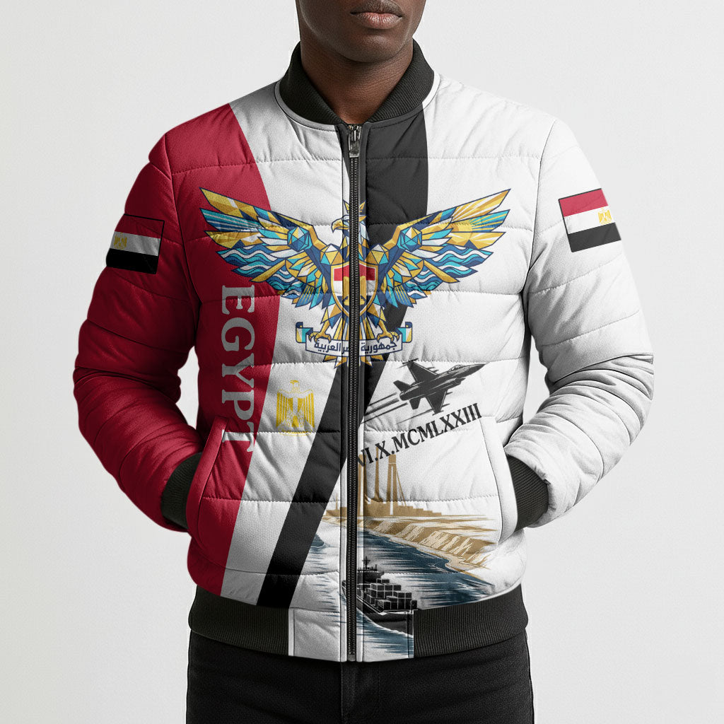Egyptian Armed Forces Bomber Puffer Jacket Military Flag Jet Fighter - Suez Canal - Eagle Of Saladin