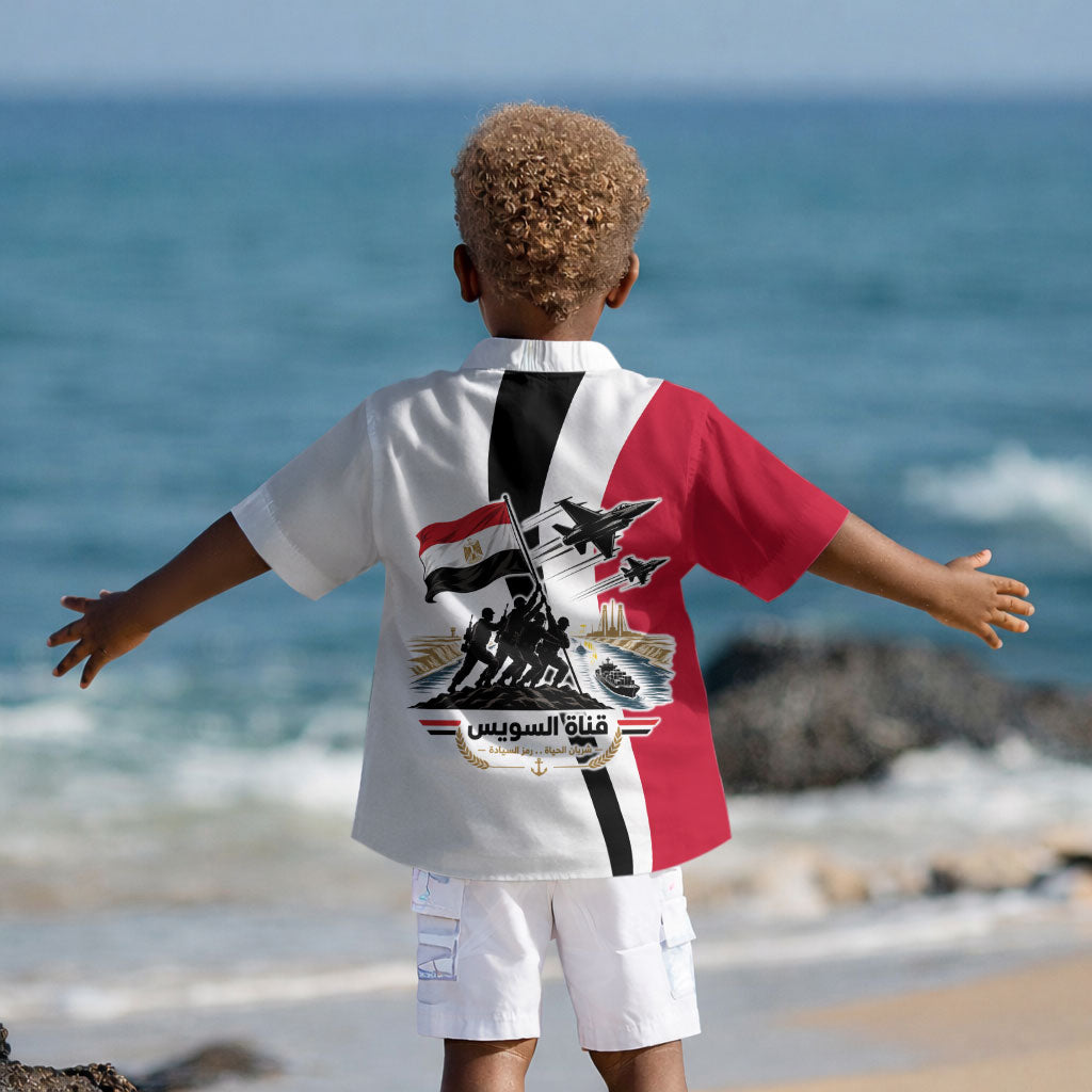 Egyptian Armed Forces Kid Hawaiian Shirt Military Flag Jet Fighter - Suez Canal - Eagle Of Saladin