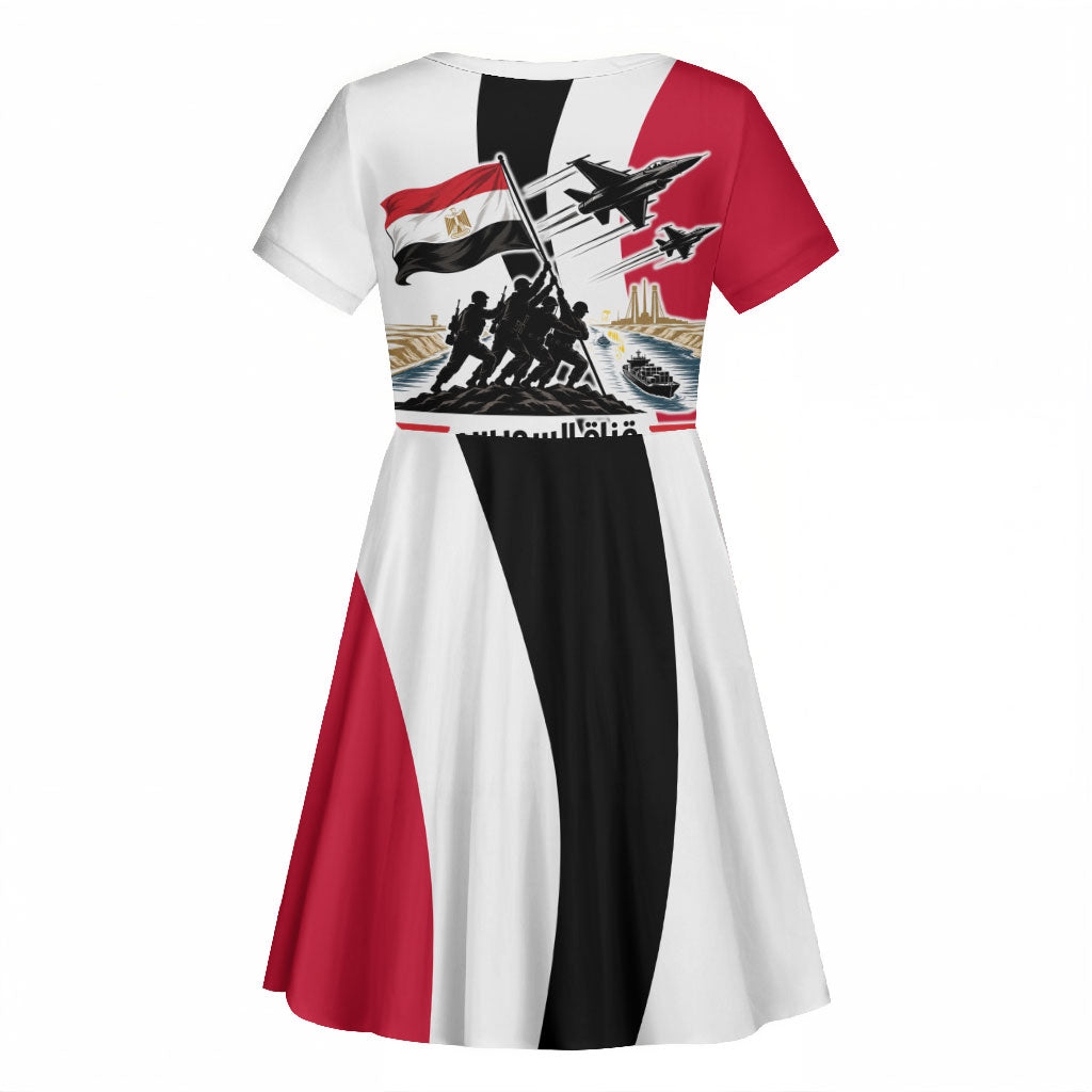 Egyptian Armed Forces Kid Short Sleeve Dress Military Flag Jet Fighter - Suez Canal - Eagle Of Saladin