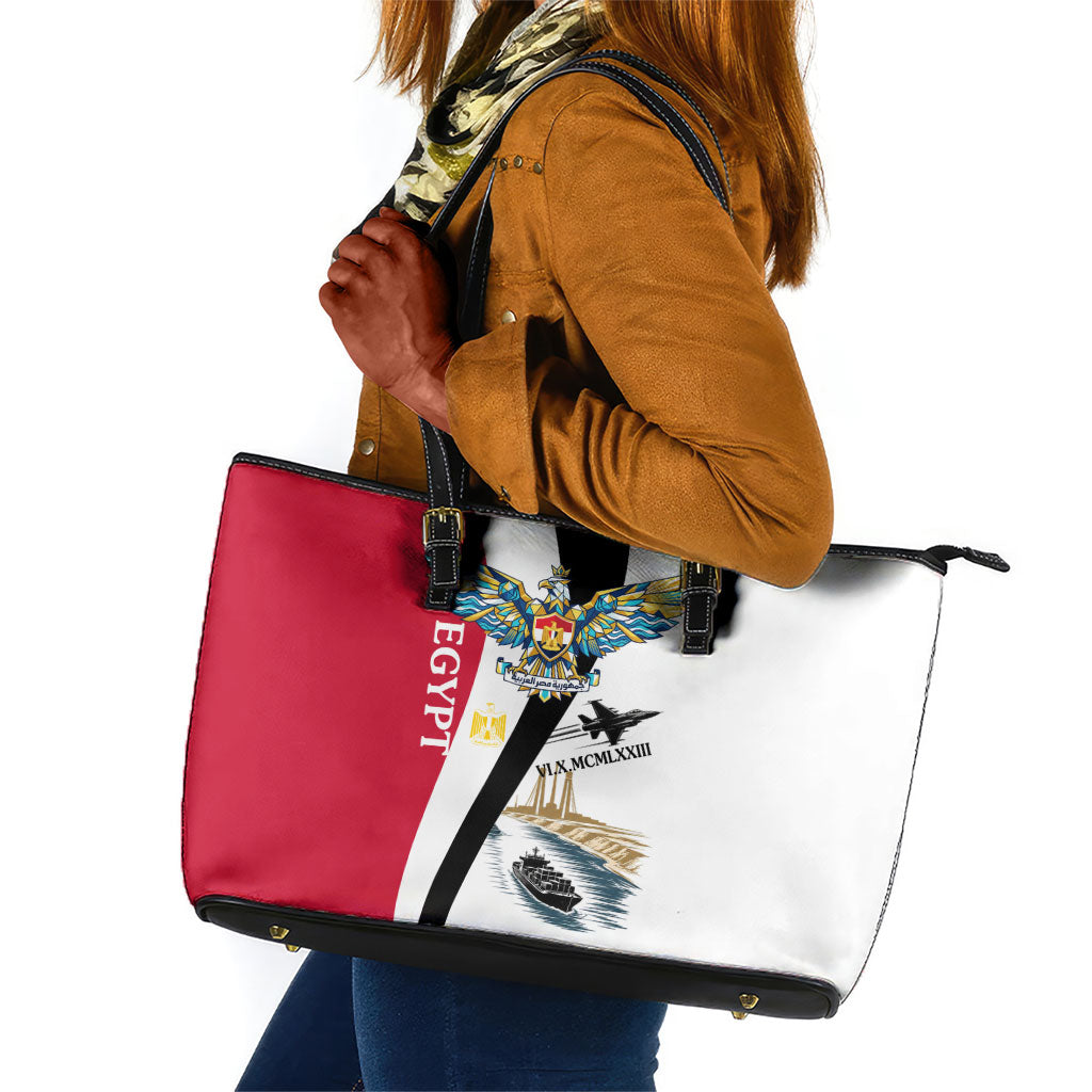 Egyptian Armed Forces Leather Tote Bag Military Flag Jet Fighter - Suez Canal - Eagle Of Saladin