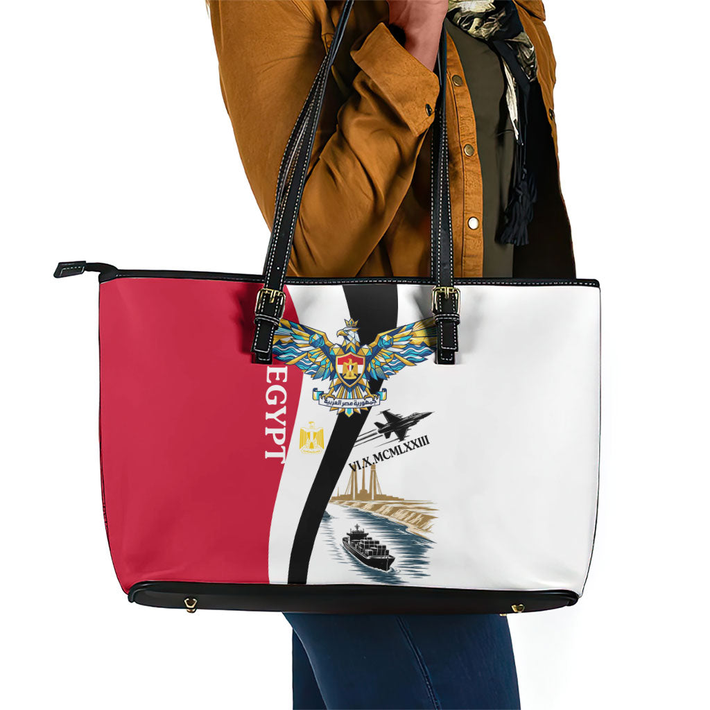 Egyptian Armed Forces Leather Tote Bag Military Flag Jet Fighter - Suez Canal - Eagle Of Saladin