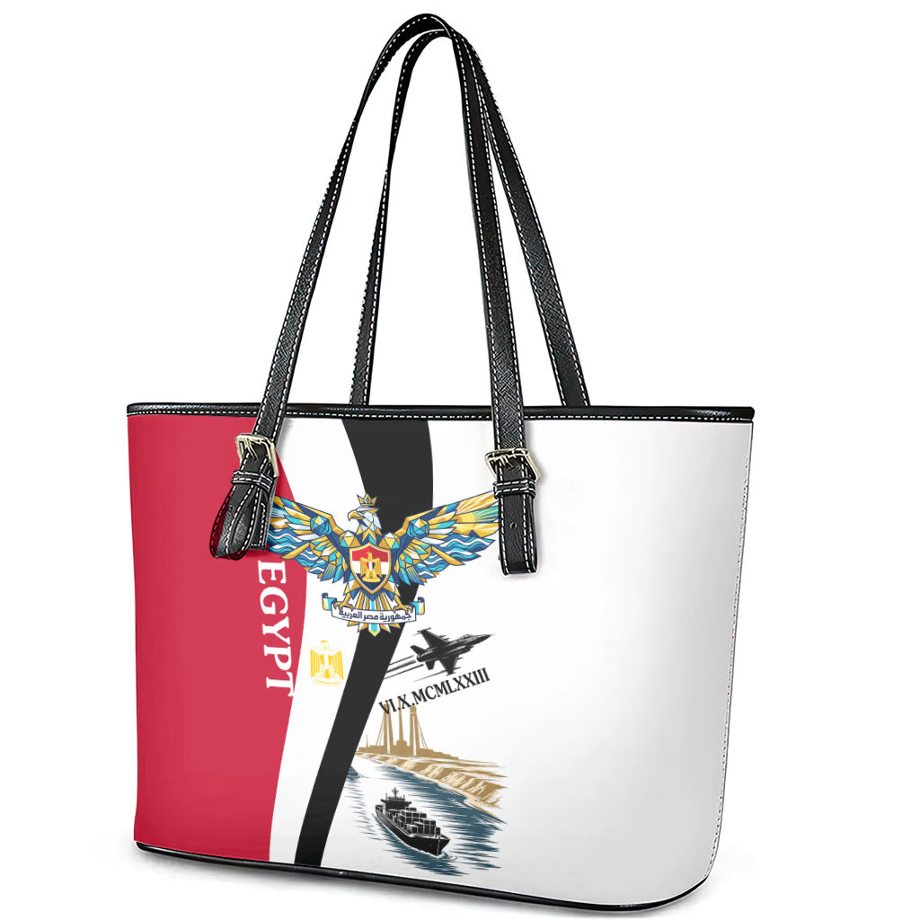Egyptian Armed Forces Leather Tote Bag Military Flag Jet Fighter - Suez Canal - Eagle Of Saladin