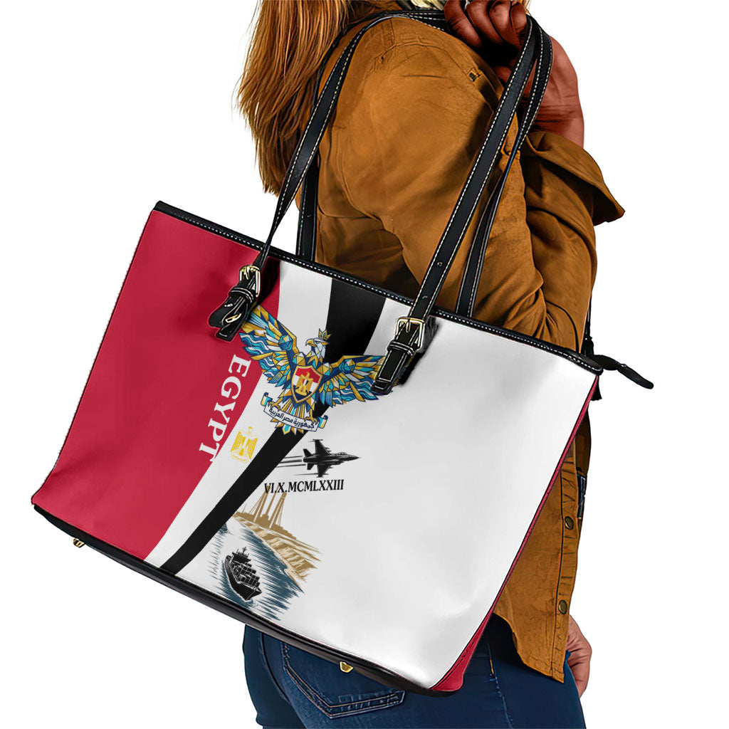 Egyptian Armed Forces Leather Tote Bag Military Flag Jet Fighter - Suez Canal - Eagle Of Saladin