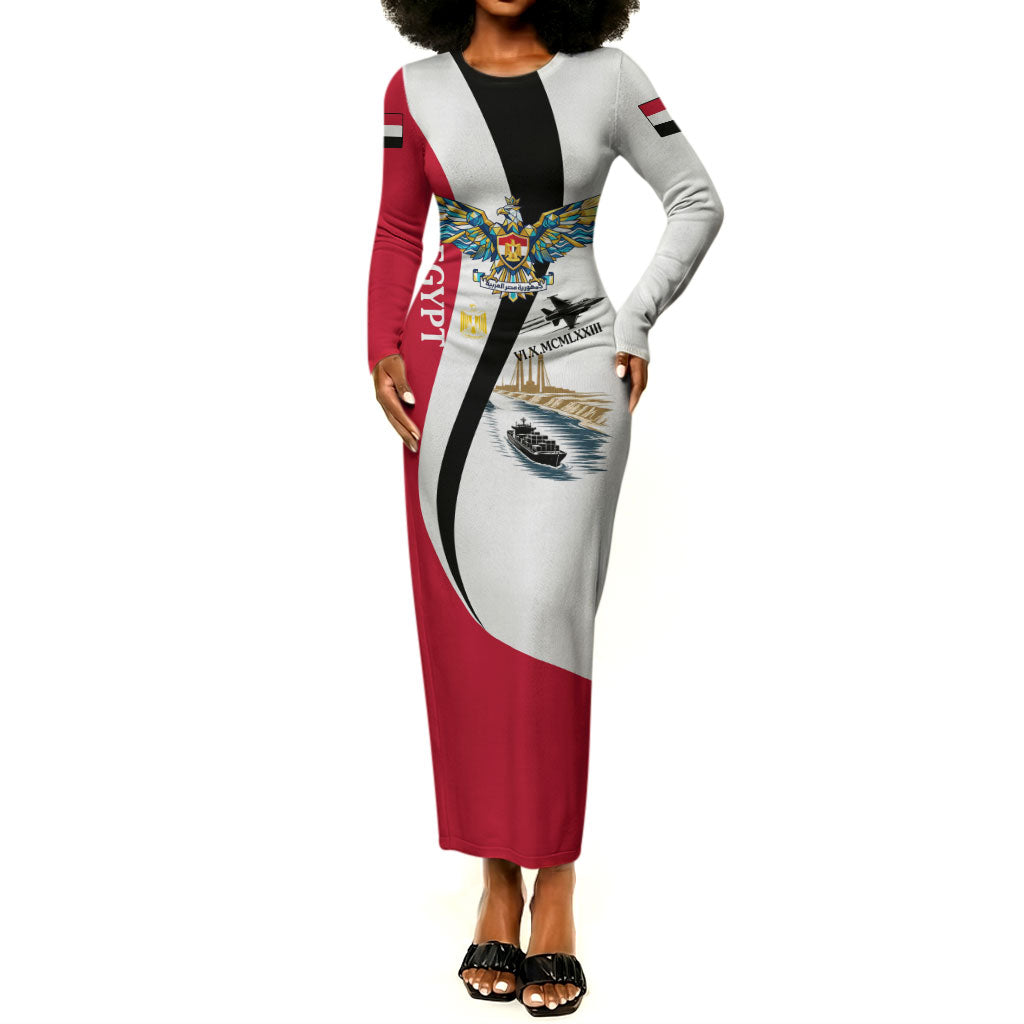 Egyptian Armed Forces Long Sleeve Bodycon Dress Military Flag Jet Fighter - Suez Canal - Eagle Of Saladin