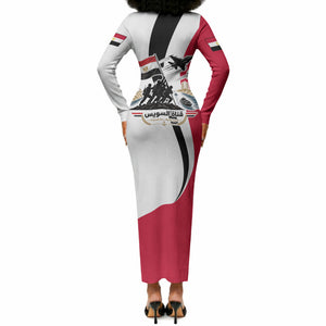 Egyptian Armed Forces Long Sleeve Bodycon Dress Military Flag Jet Fighter - Suez Canal - Eagle Of Saladin