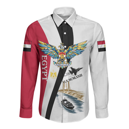 Egyptian Armed Forces Long Sleeve Button Shirt Military Flag Jet Fighter - Suez Canal - Eagle Of Saladin