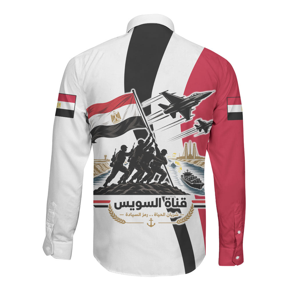 Egyptian Armed Forces Long Sleeve Button Shirt Military Flag Jet Fighter - Suez Canal - Eagle Of Saladin