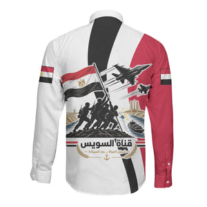 Egyptian Armed Forces Long Sleeve Button Shirt Military Flag Jet Fighter - Suez Canal - Eagle Of Saladin