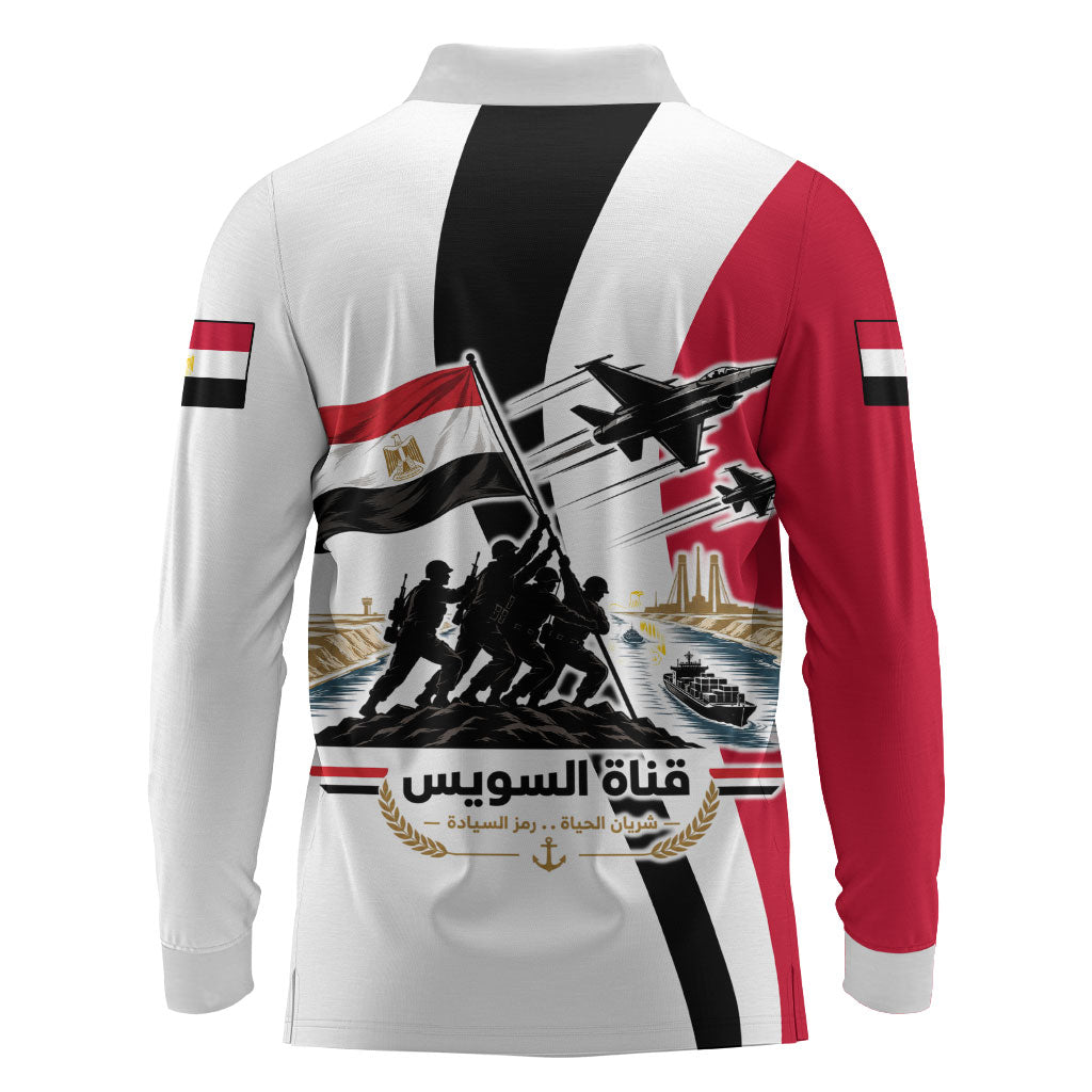 Egyptian Armed Forces Long Sleeve Polo Shirt Military Flag Jet Fighter - Suez Canal - Eagle Of Saladin