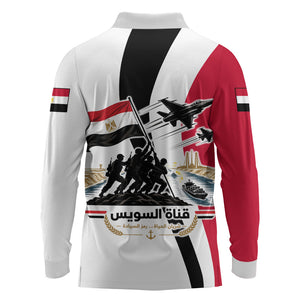 Egyptian Armed Forces Long Sleeve Polo Shirt Military Flag Jet Fighter - Suez Canal - Eagle Of Saladin