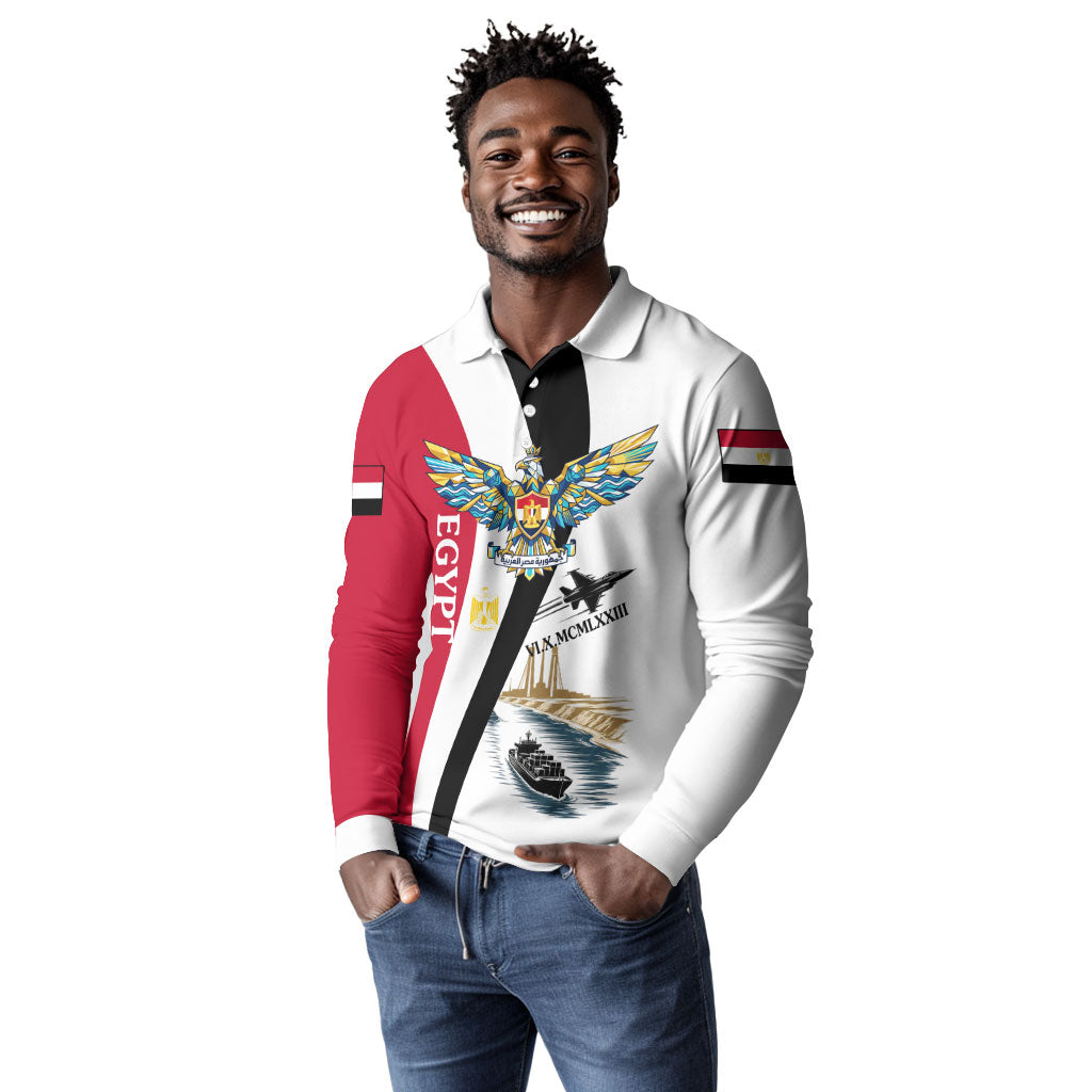 Egyptian Armed Forces Long Sleeve Polo Shirt Military Flag Jet Fighter - Suez Canal - Eagle Of Saladin