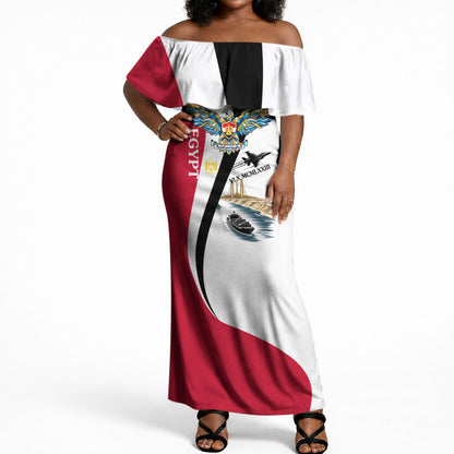 Egyptian Armed Forces Off Shoulder Maxi Dress Military Flag Jet Fighter - Suez Canal - Eagle Of Saladin