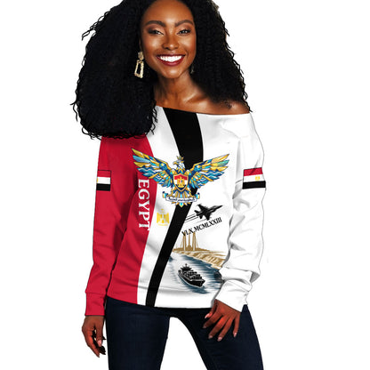 Egyptian Armed Forces Off Shoulder Sweater Military Flag Jet Fighter - Suez Canal - Eagle Of Saladin