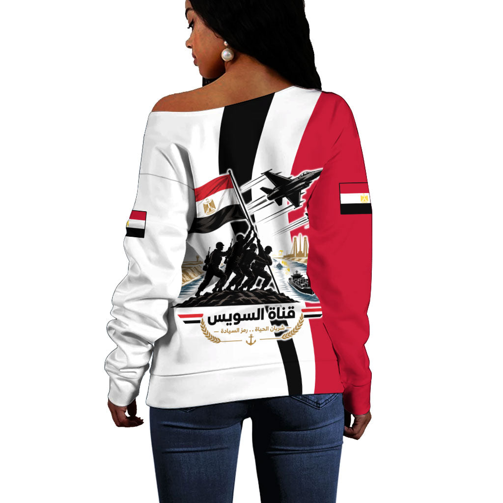 Egyptian Armed Forces Off Shoulder Sweater Military Flag Jet Fighter - Suez Canal - Eagle Of Saladin