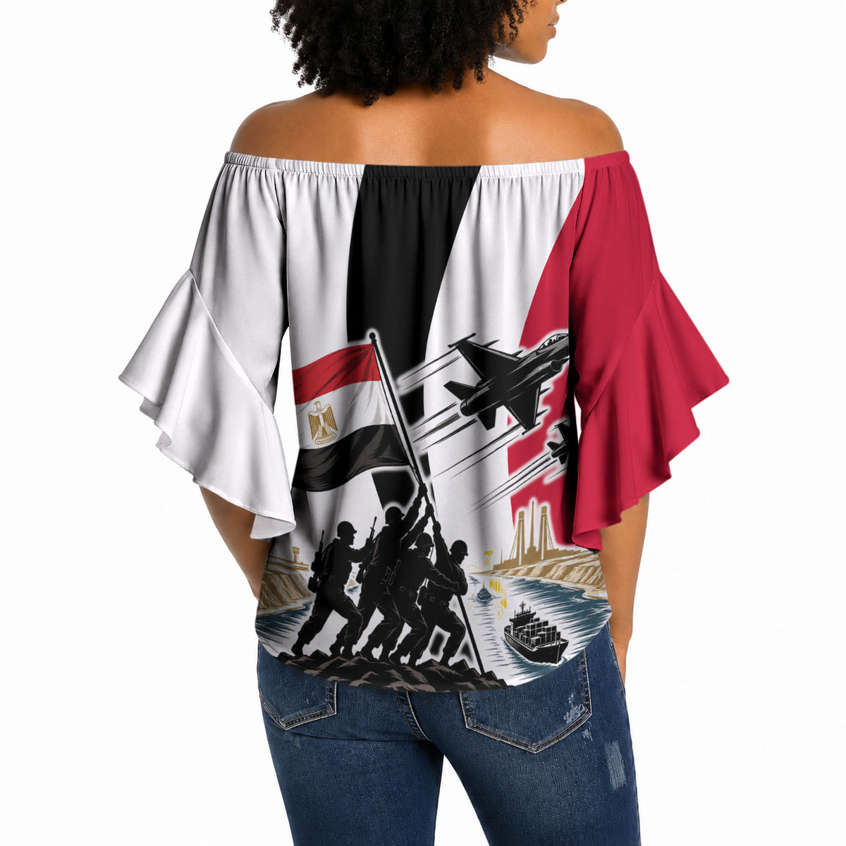 Egyptian Armed Forces Off Shoulder Wrap Waist Top Military Flag Jet Fighter - Suez Canal - Eagle Of Saladin