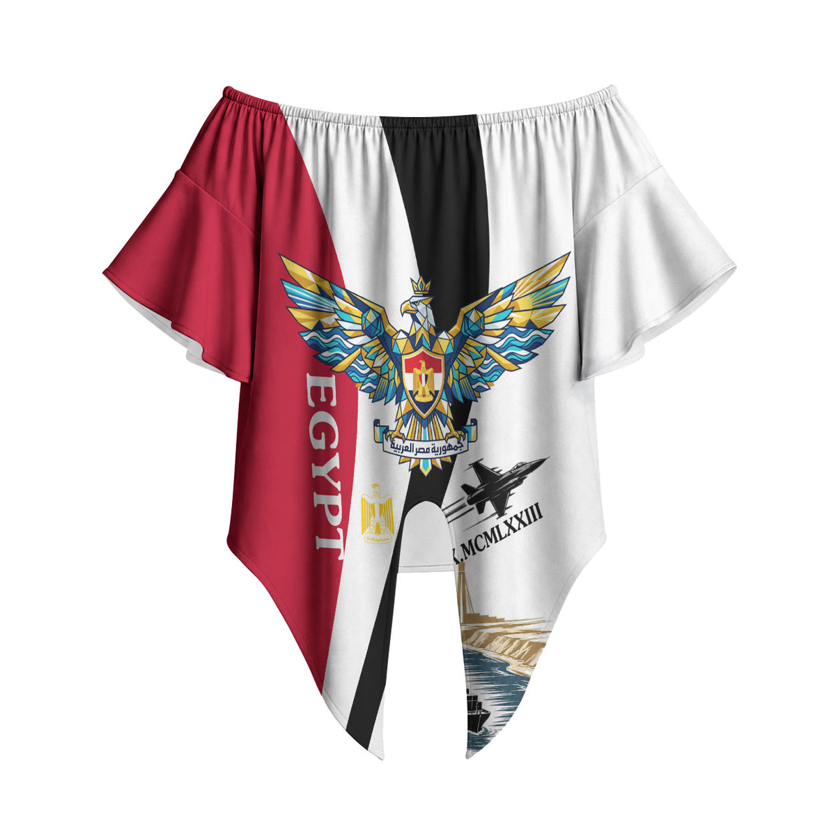 Egyptian Armed Forces Off Shoulder Wrap Waist Top Military Flag Jet Fighter - Suez Canal - Eagle Of Saladin