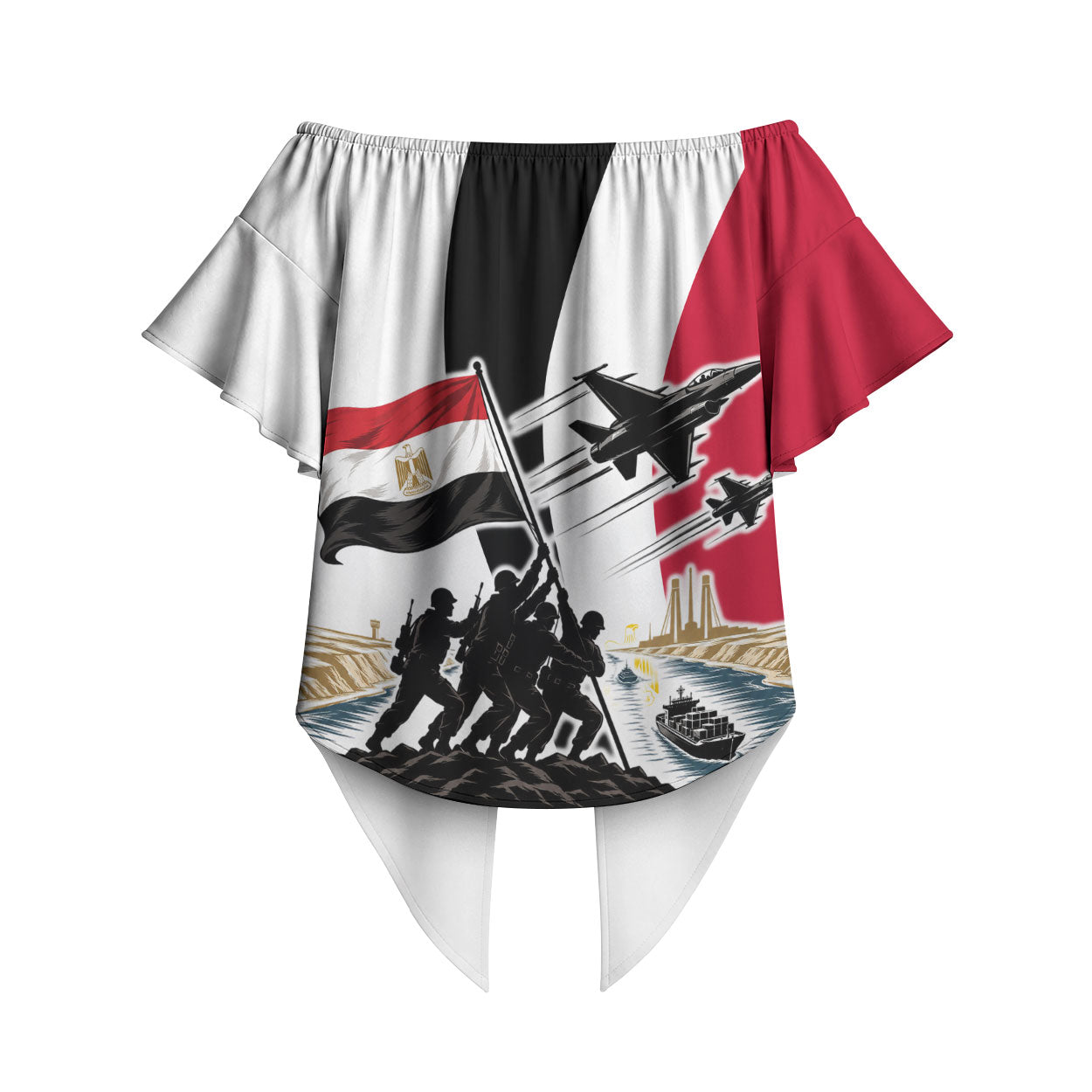 Egyptian Armed Forces Off Shoulder Wrap Waist Top Military Flag Jet Fighter - Suez Canal - Eagle Of Saladin