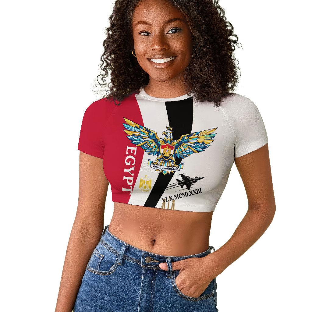 Egyptian Armed Forces Raglan Cropped T shirt Military Flag Jet Fighter - Suez Canal - Eagle Of Saladin