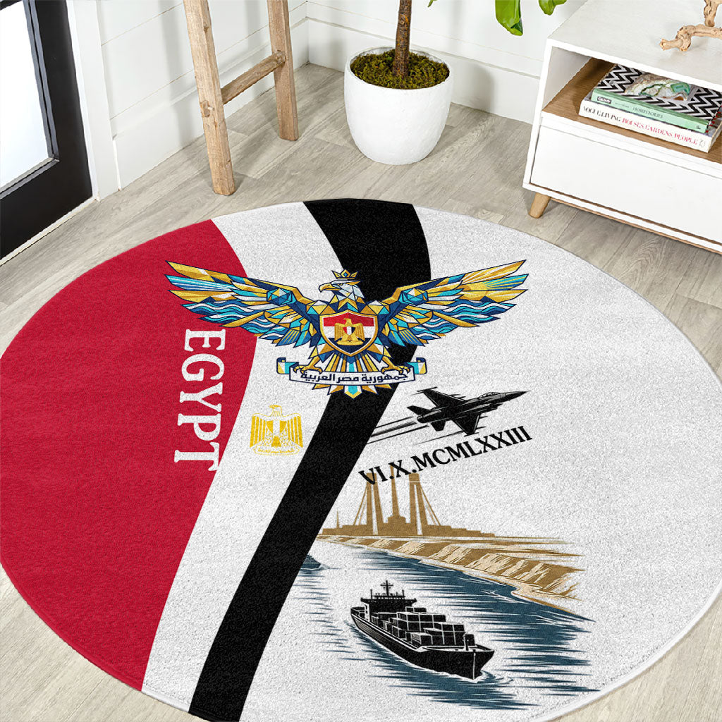 Egyptian Armed Forces Round Carpet Military Flag Jet Fighter - Suez Canal - Eagle Of Saladin