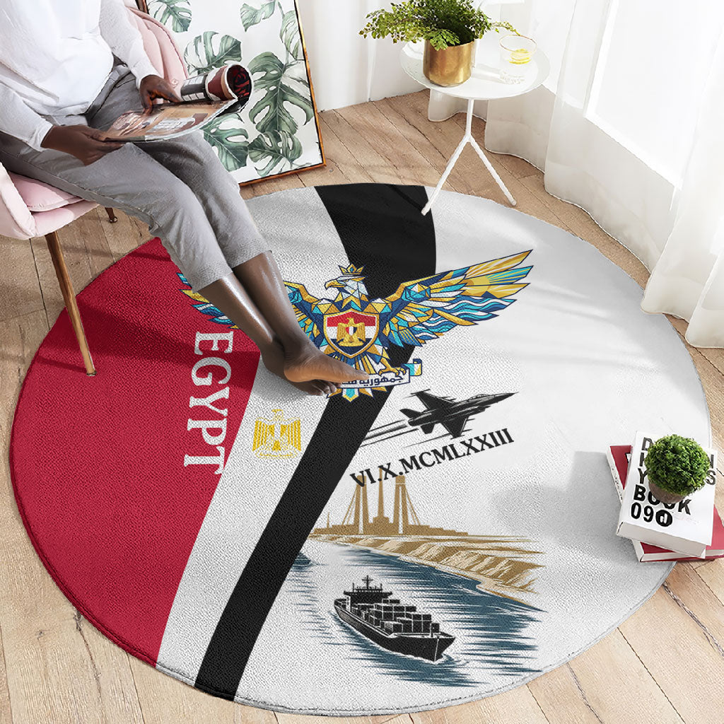 Egyptian Armed Forces Round Carpet Military Flag Jet Fighter - Suez Canal - Eagle Of Saladin