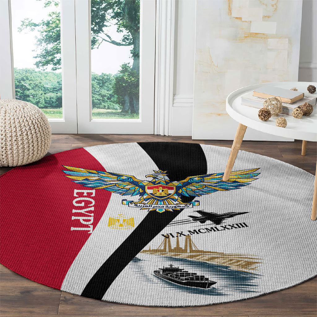 Egyptian Armed Forces Round Carpet Military Flag Jet Fighter - Suez Canal - Eagle Of Saladin