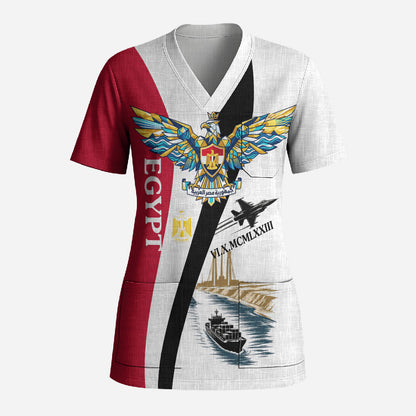 Egyptian Armed Forces Scrub Top Military Flag Jet Fighter - Suez Canal - Eagle Of Saladin