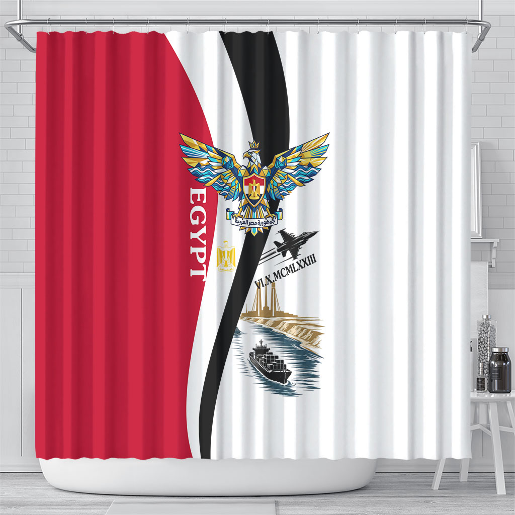 Egyptian Armed Forces Shower Curtain Military Flag Jet Fighter - Suez Canal - Eagle Of Saladin