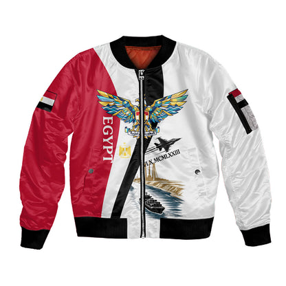 Egyptian Armed Forces Sleeve Zip Bomber Jacket Military Flag Jet Fighter - Suez Canal - Eagle Of Saladin